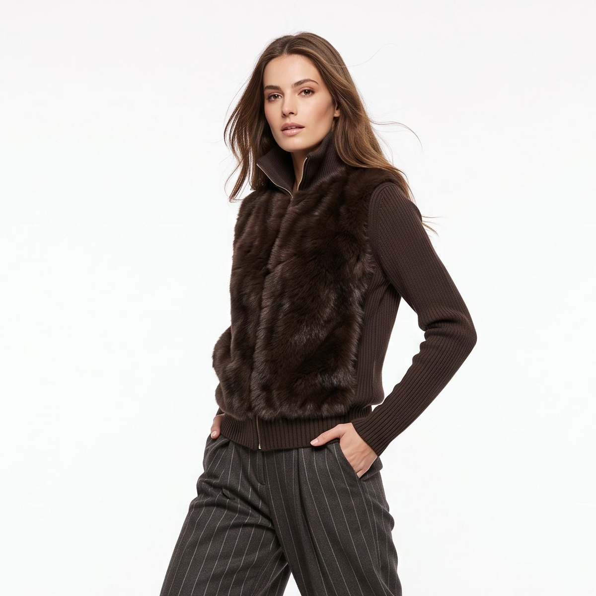 Giaccone zip ecopelliccia