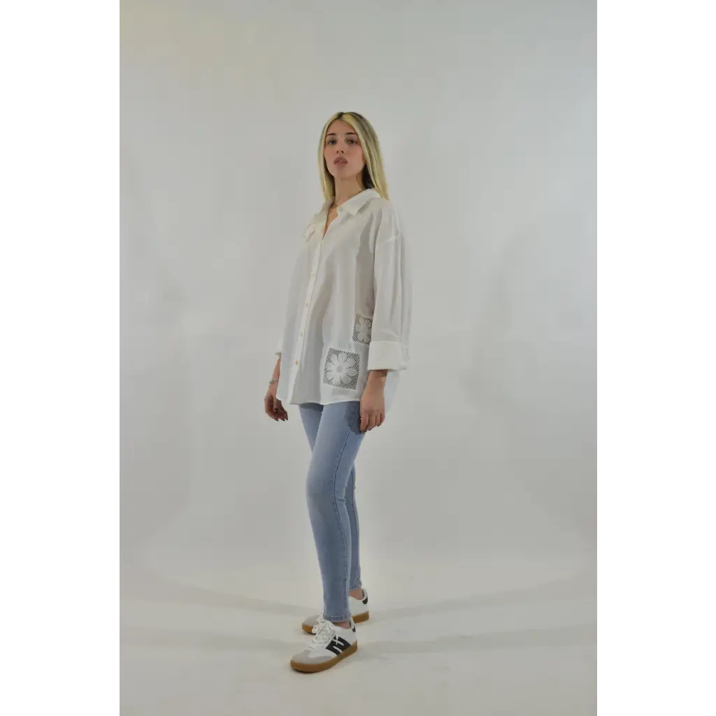 Camicia inserto ricamo - BIANCO / UNICA / Cotone - CAMICIA