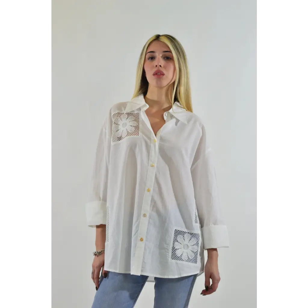 Camicia inserto ricamo - BIANCO / UNICA / Cotone - CAMICIA