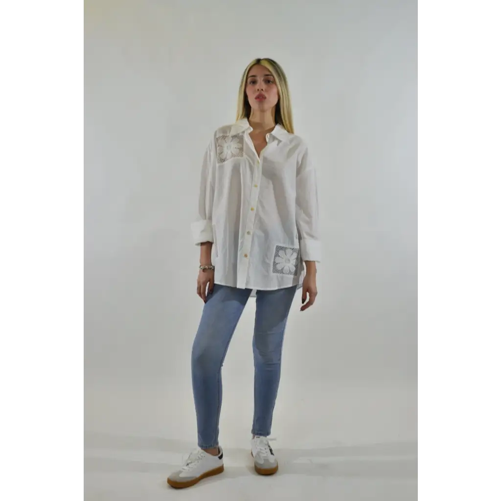 Camicia inserto ricamo - BIANCO / UNICA / Cotone - CAMICIA