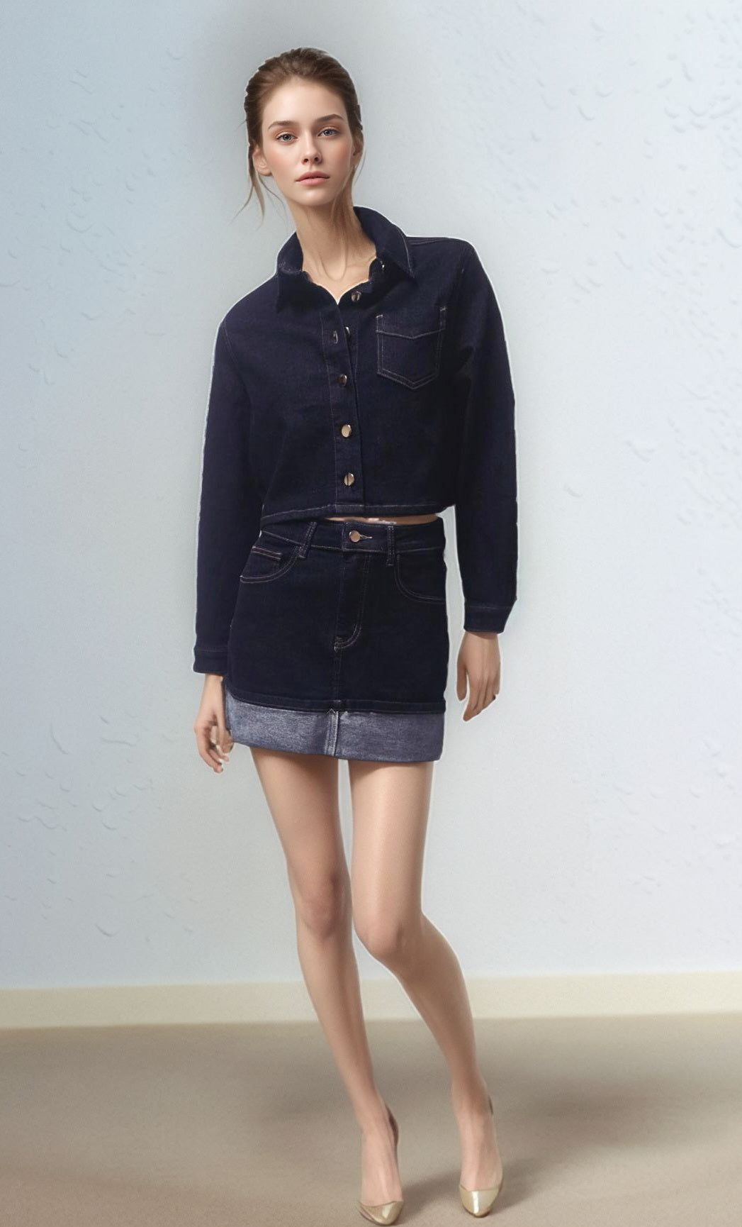 Gonna BlueDenim con risvolto