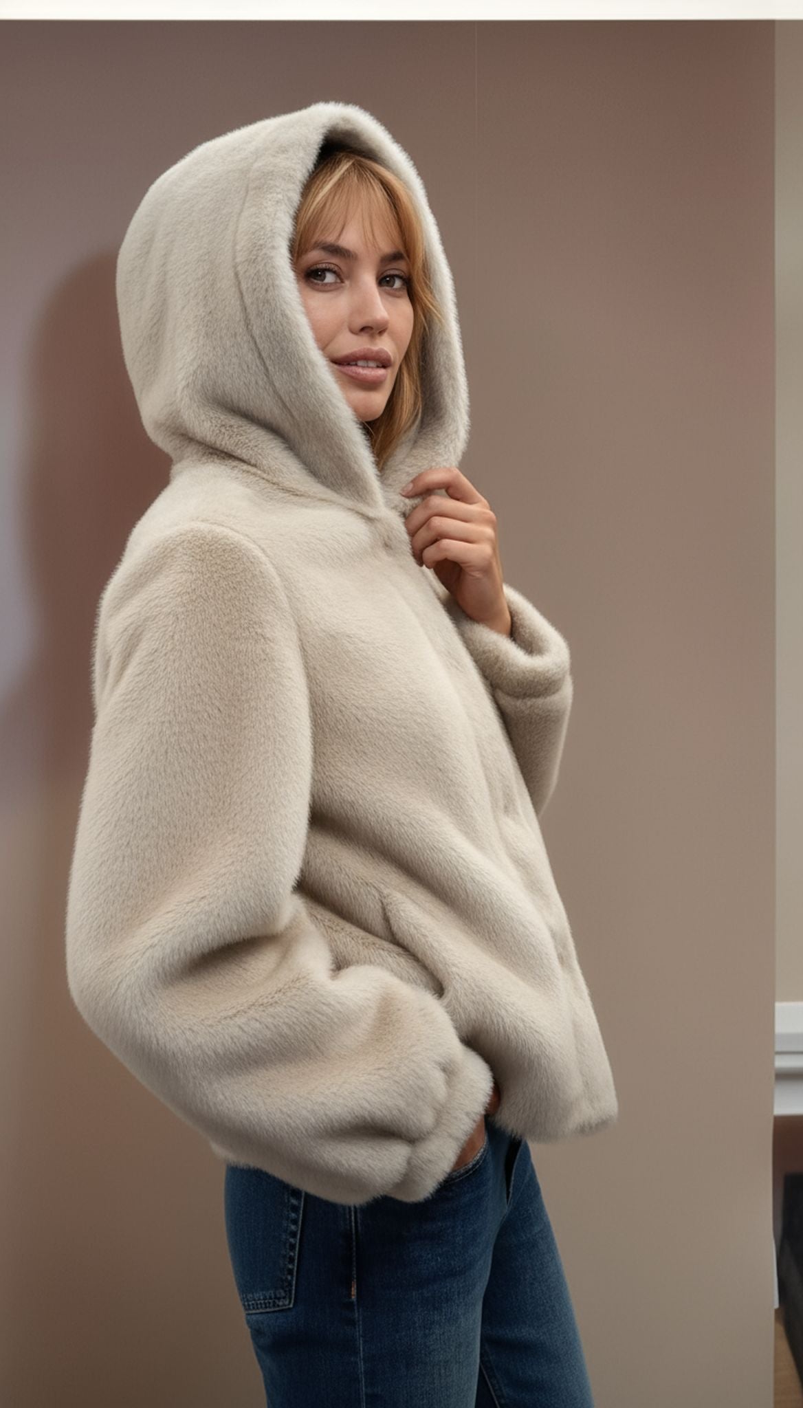 Ecopelliccia con cappuccio