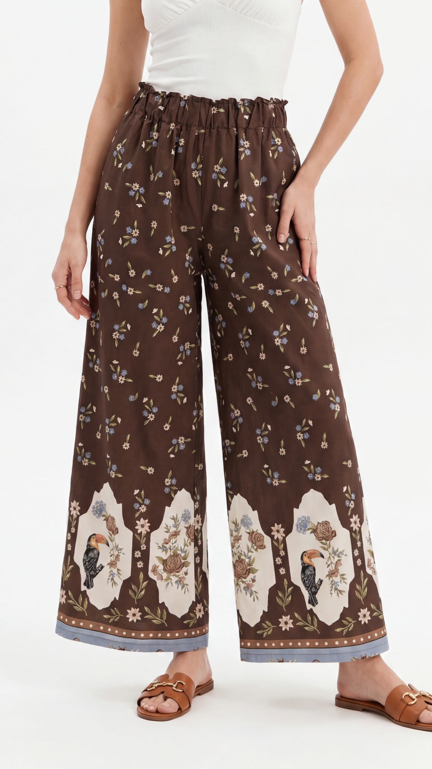 Pantalone wideleg stampa tucano