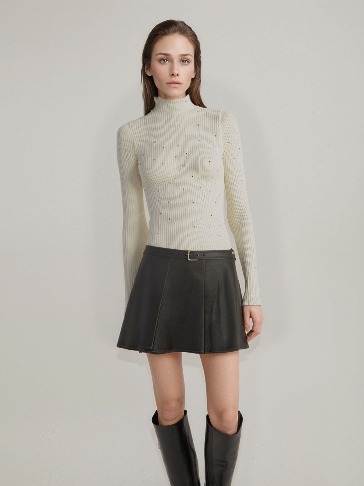 Maglia costine con strass