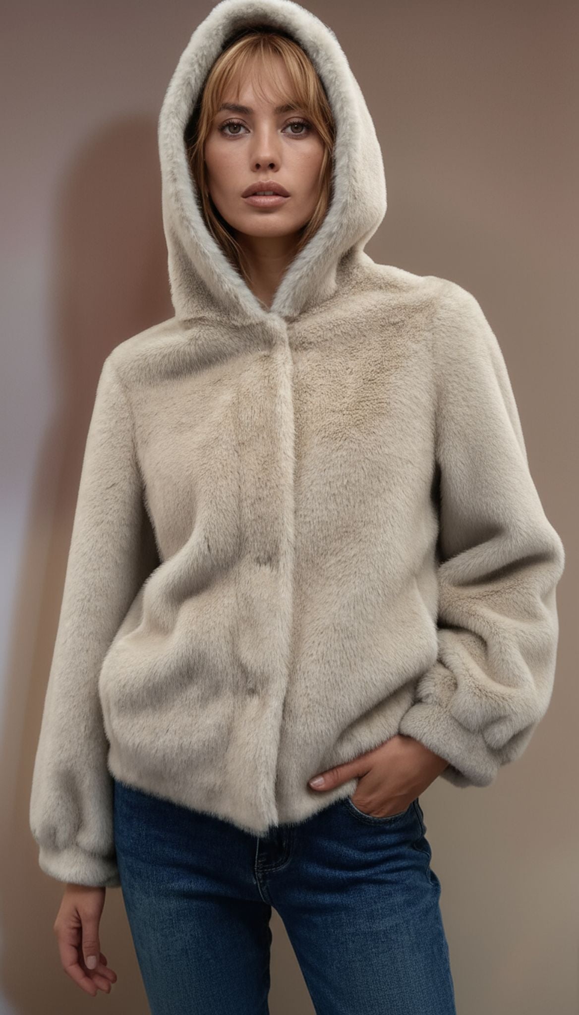 Ecopelliccia con cappuccio