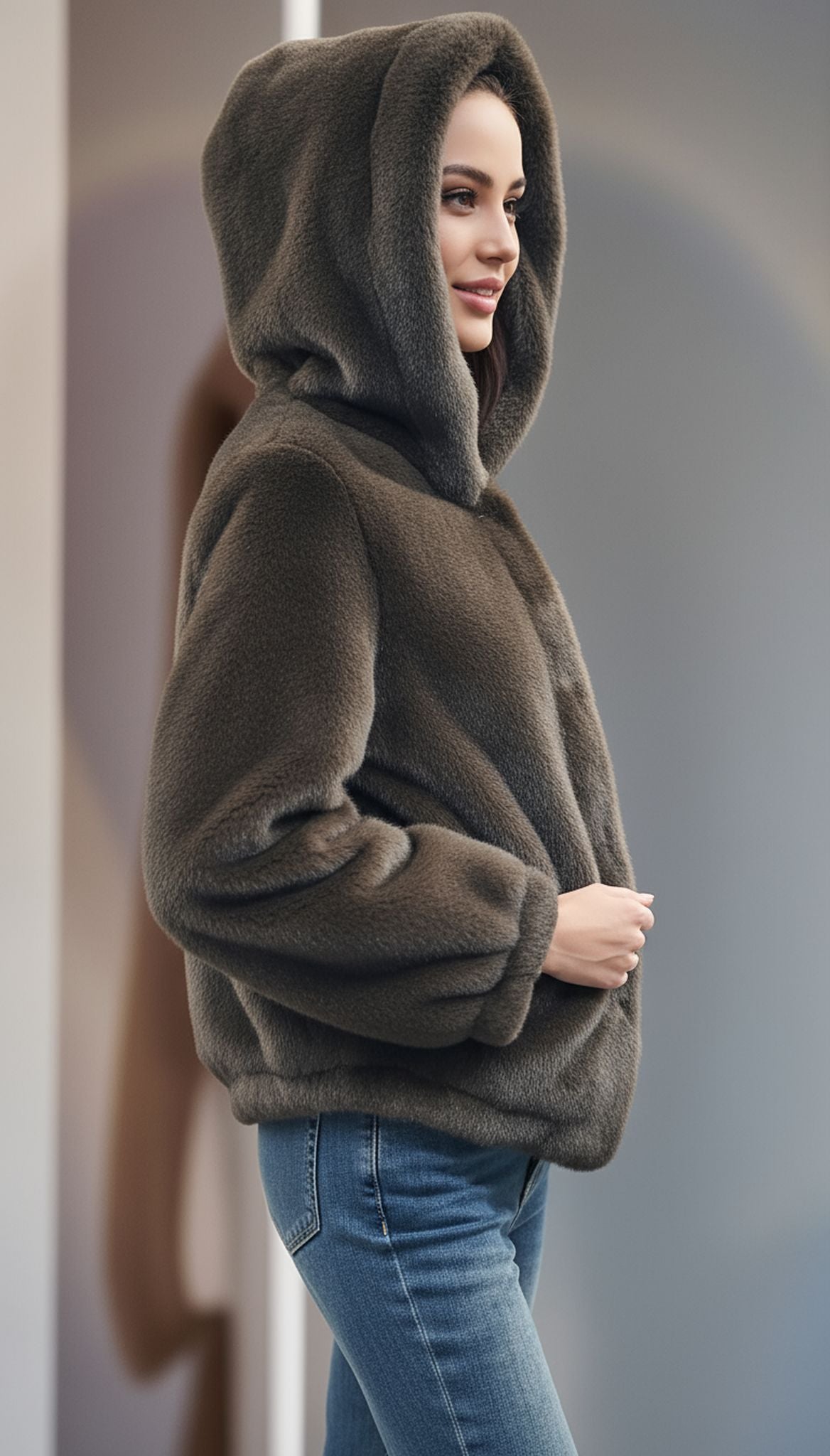 Ecopelliccia con cappuccio