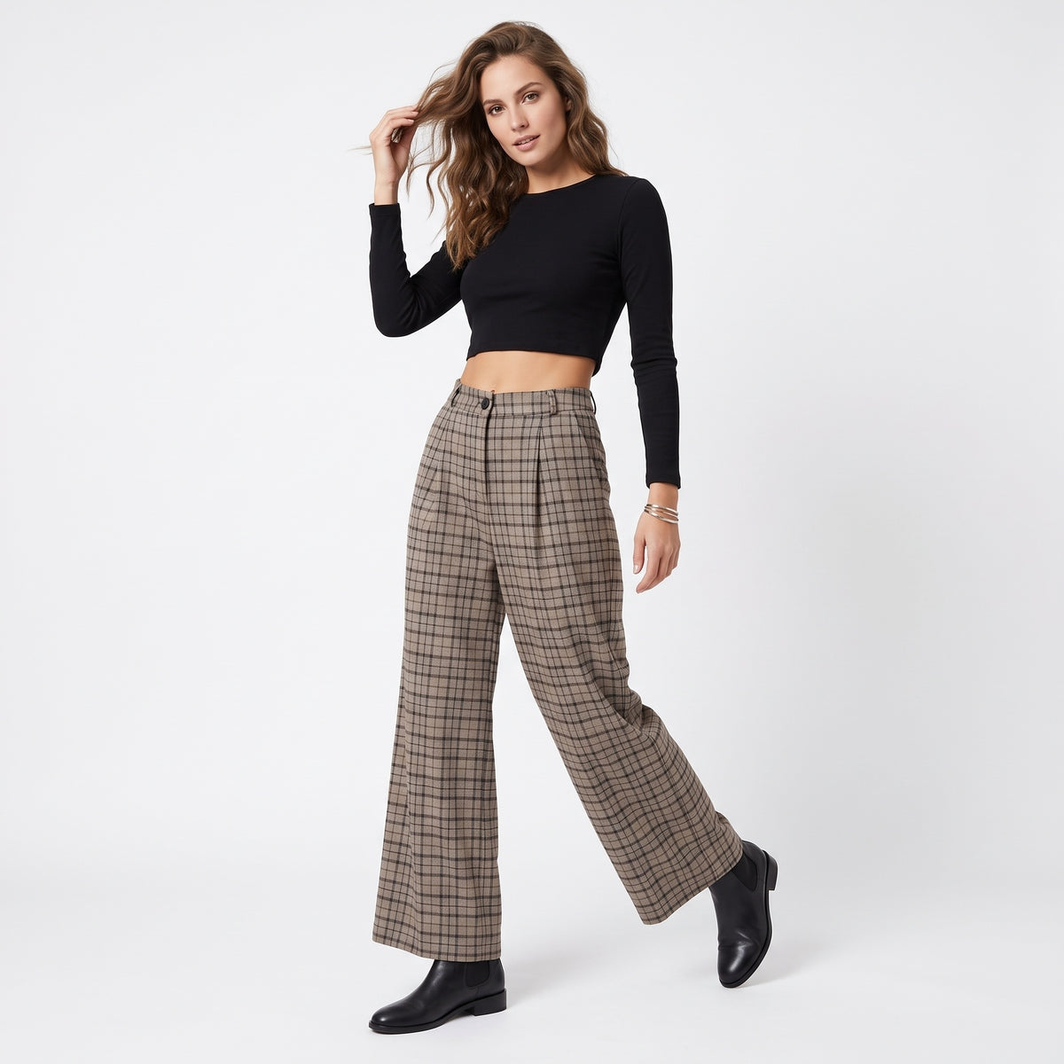 Pantalone wideleg quadri