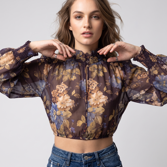 Camicia crop fiorata