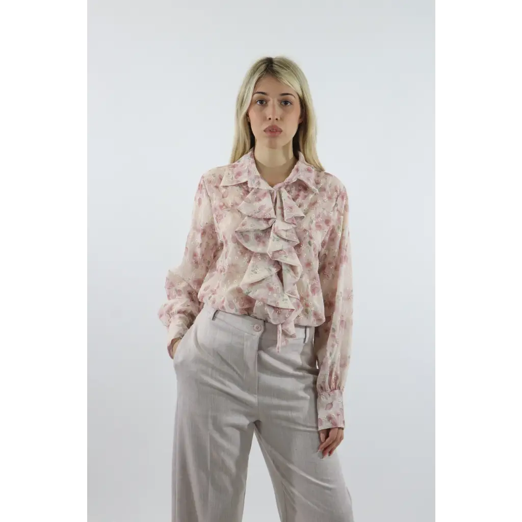 Camicia fiori con rouches - ROSA / UNICA / Poliestere - CAMICIA