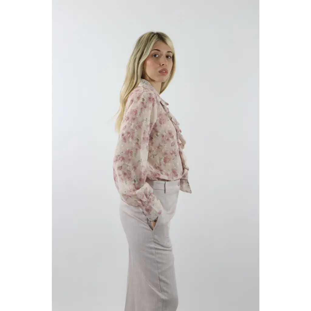 Camicia fiori con rouches - ROSA / UNICA / Poliestere - CAMICIA