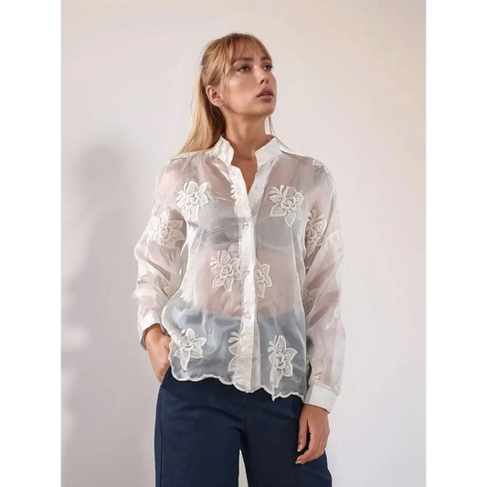 Camicia misto seta con ricami - PANNA / UNICA / Cotone/Seta - CAMICIA