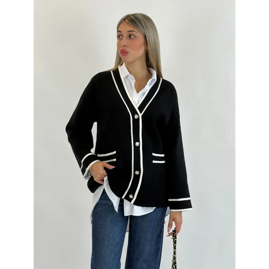 Cardigan lungo bicolor - NERO / UNICA - MAGLIA