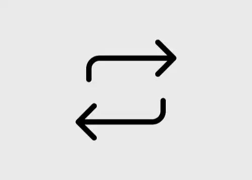 Due frecce curve che puntano in direzioni opposte, formando un simbolo di aggiornamento o ripetizione.