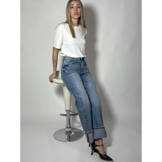 Jeans Wideleg con risvolto - PANTALONI E JEANS