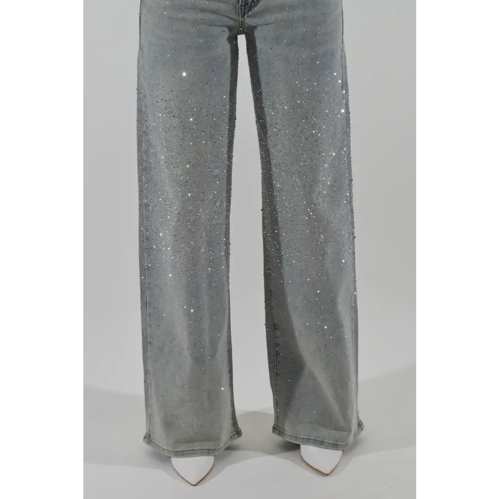 Jeans Wideleg con strass Grey - PANTALONI E JEANS