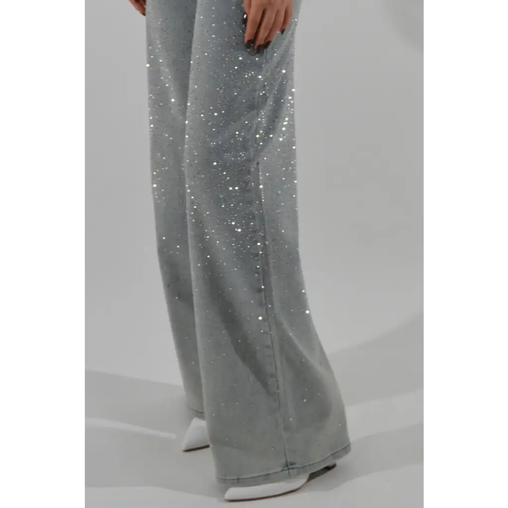 Jeans Wideleg con strass Grey - PANTALONI E JEANS