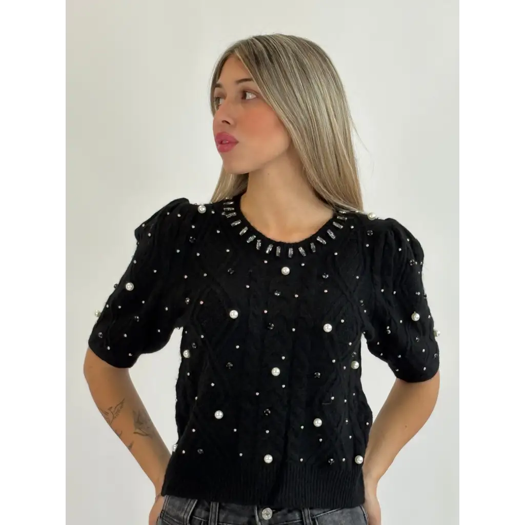 Maglia con perle - NERO / UNICA - MAGLIA