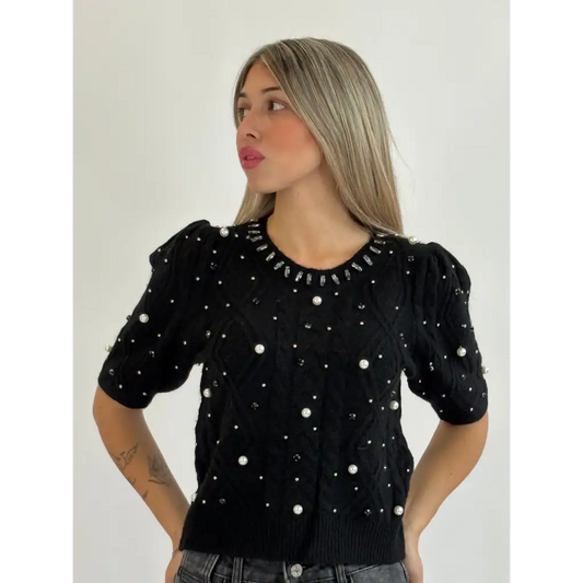 Maglia con perle - NERO / UNICA - MAGLIA