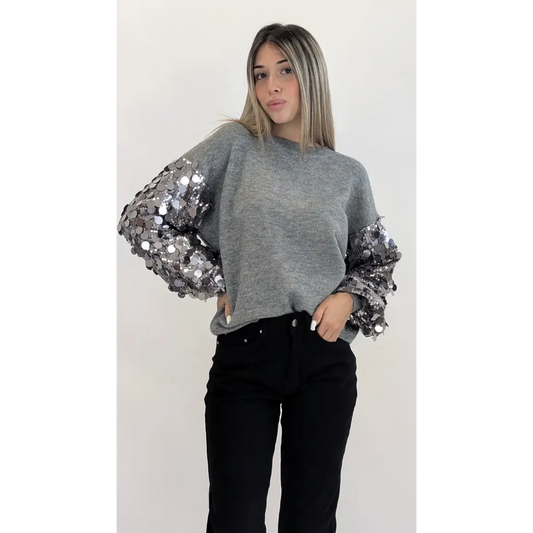 Maglia maniche paillettes - GRIGIO / UNICA - MAGLIA