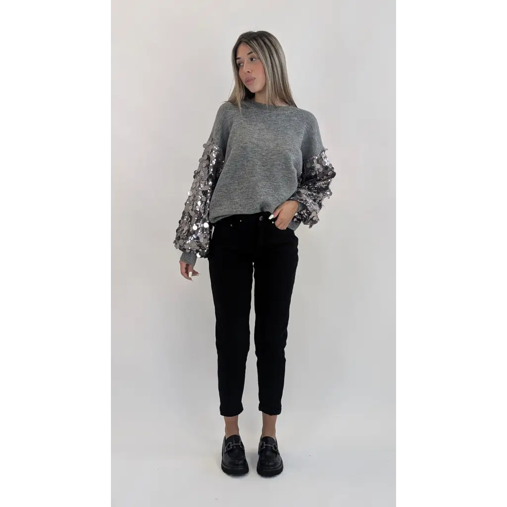 Maglia maniche paillettes - GRIGIO / UNICA - MAGLIA