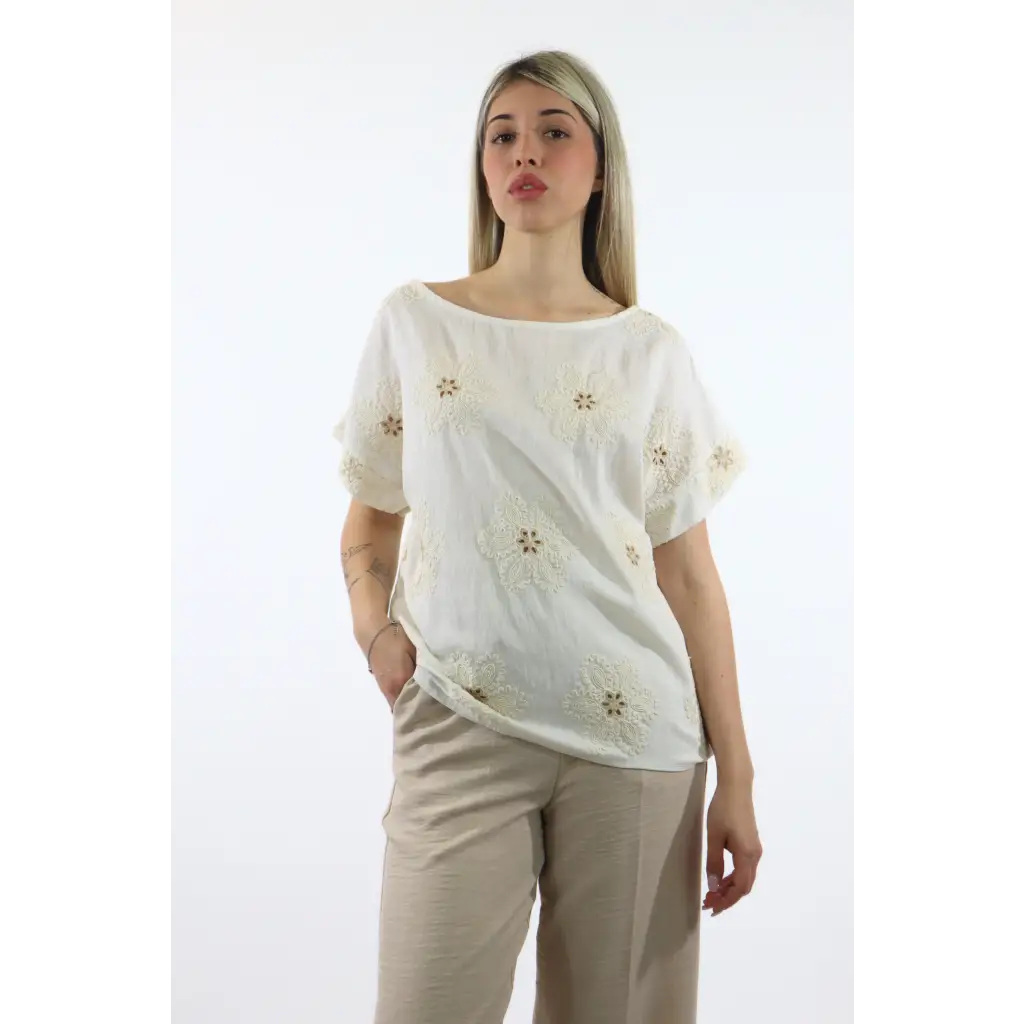 Maglia ricami - PANNA / UNICA / Tencel/Lino - MAGLIA