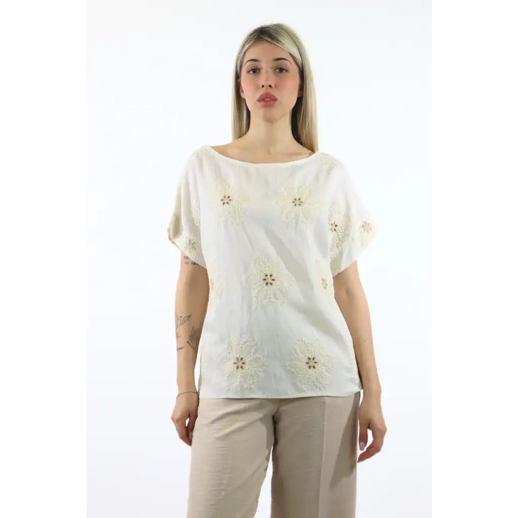 Maglia ricami - PANNA / UNICA / Tencel/Lino - MAGLIA