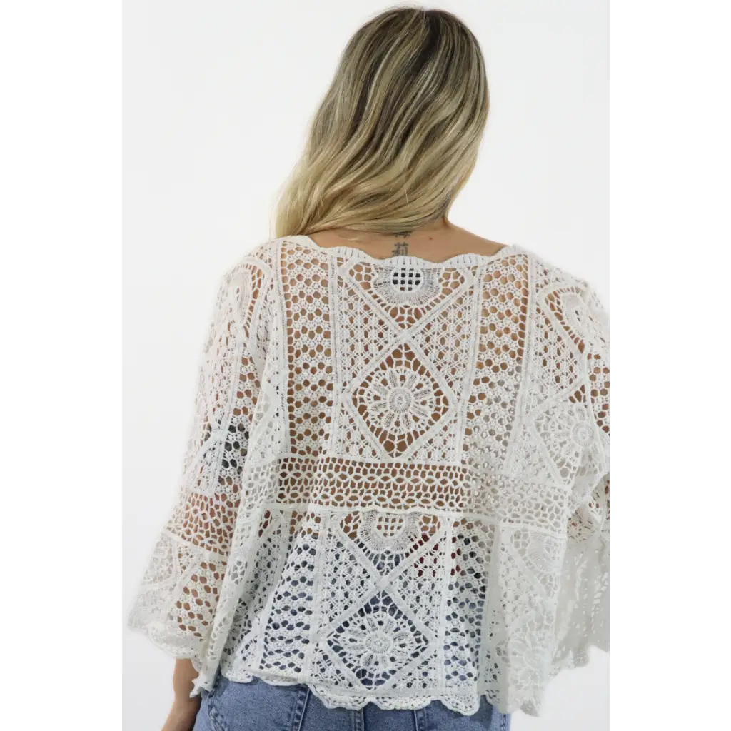 Maglia traforata manica farfalla - BIANCO / UNICA / Cotone - MAGLIA