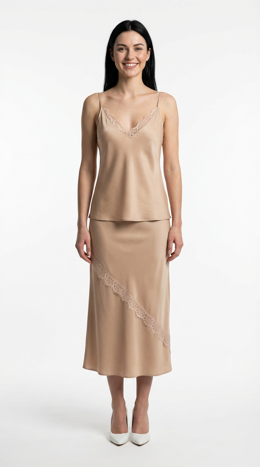 Gonna longuette ricamo pizzo
