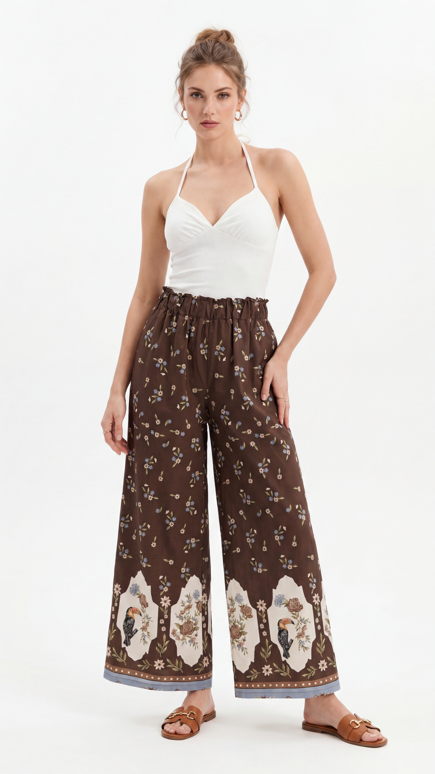 Pantalone wideleg stampa tucano