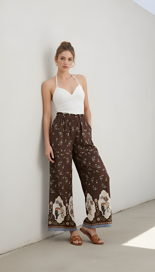 Pantalone wideleg stampa tucano