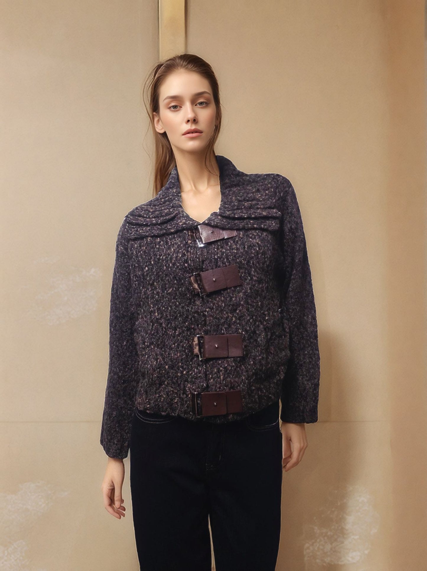 Giacca tricot con fibbie