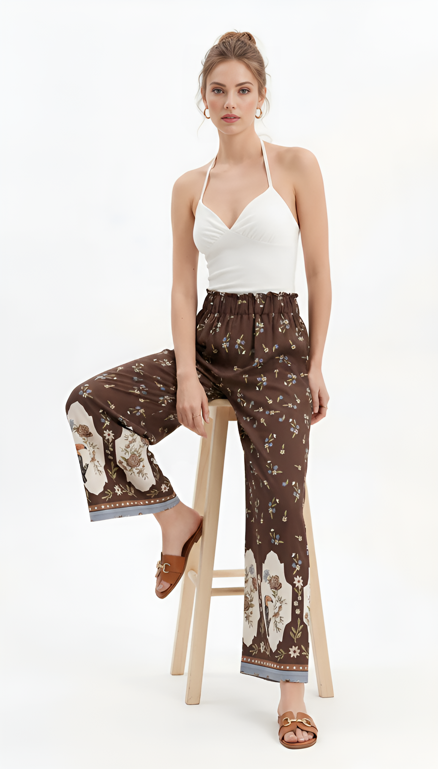 Pantalone wideleg stampa tucano