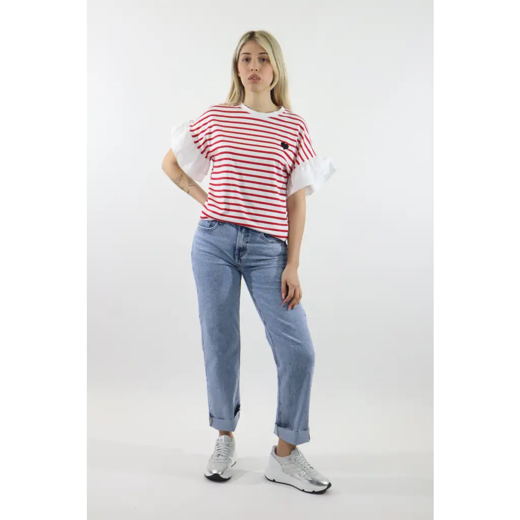 T-shirt righe con balza - T-SHIRT
