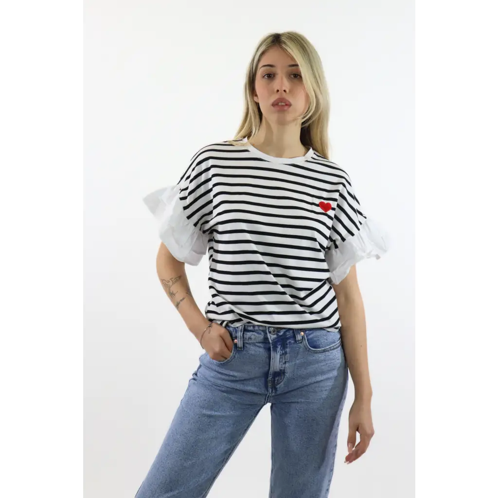 T-shirt righe con balza - T-SHIRT