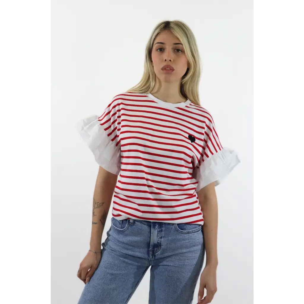 T-shirt righe con balza - T-SHIRT