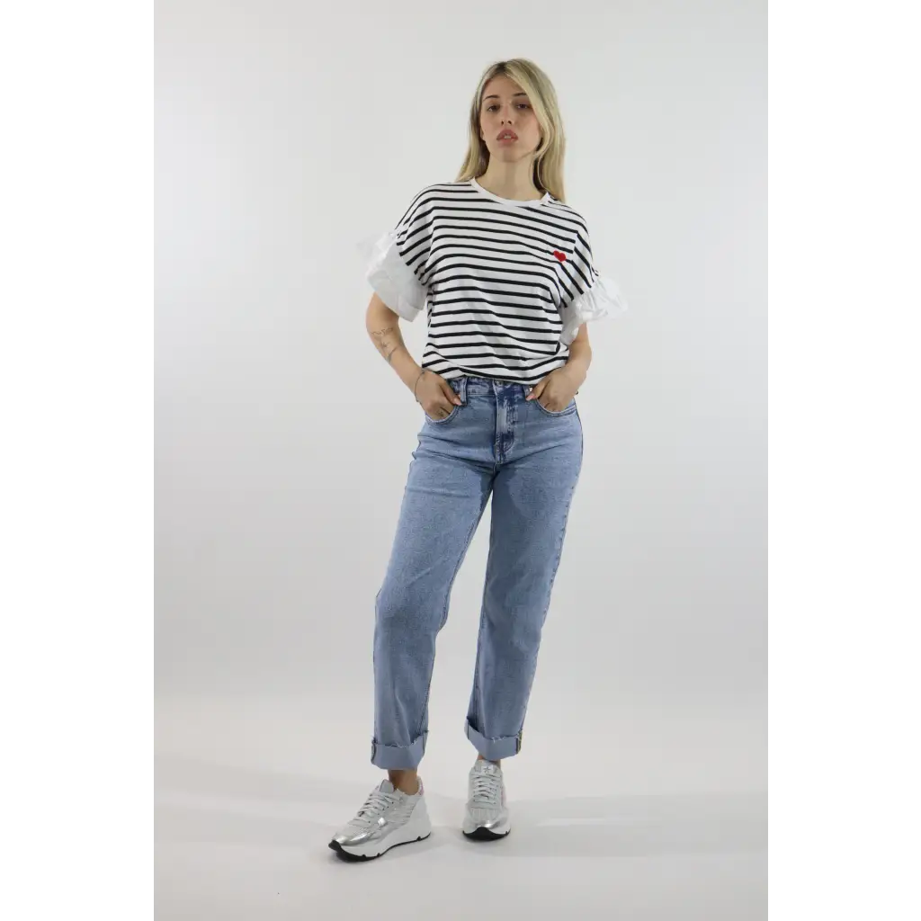 T-shirt righe con balza - T-SHIRT
