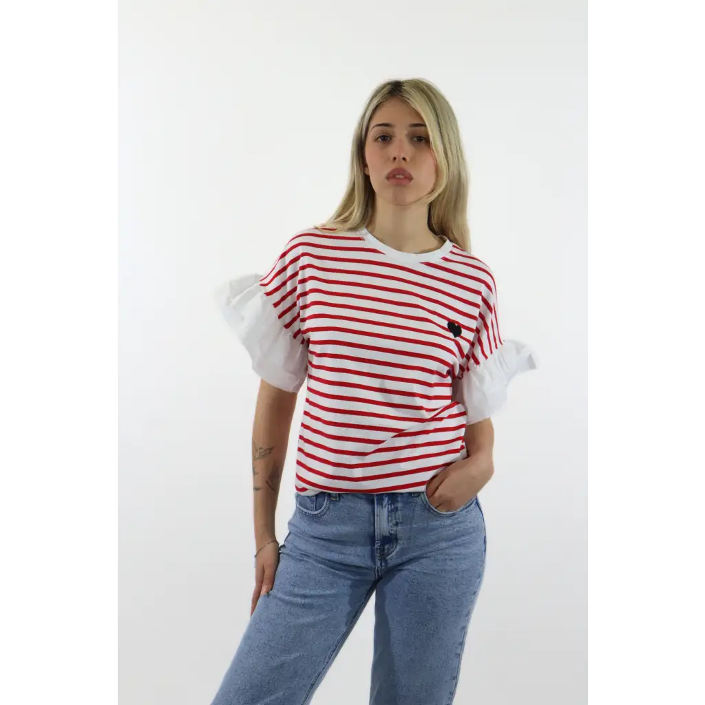 T-shirt righe con balza - T-SHIRT