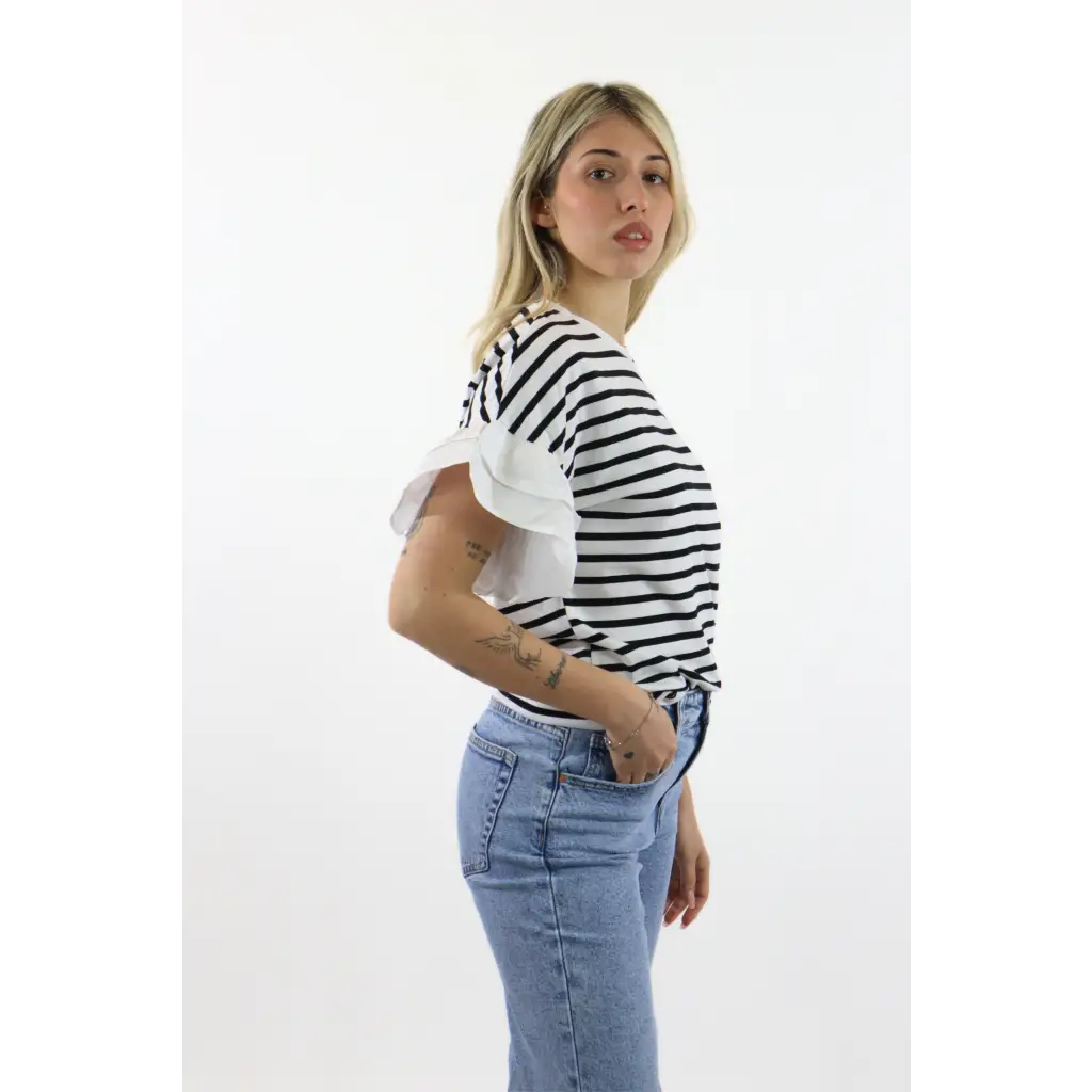 T-shirt righe con balza - T-SHIRT